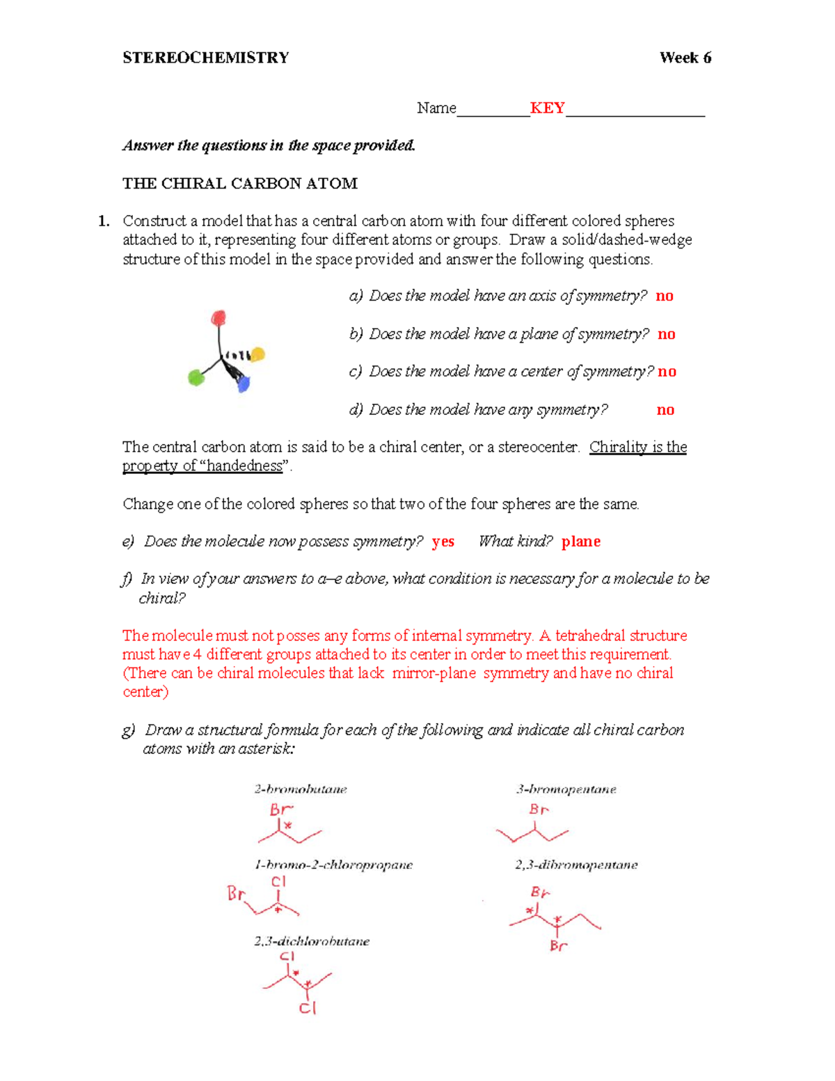 Group Activity 6: Chirality and Stereochemistry Exploration Key - Studocu