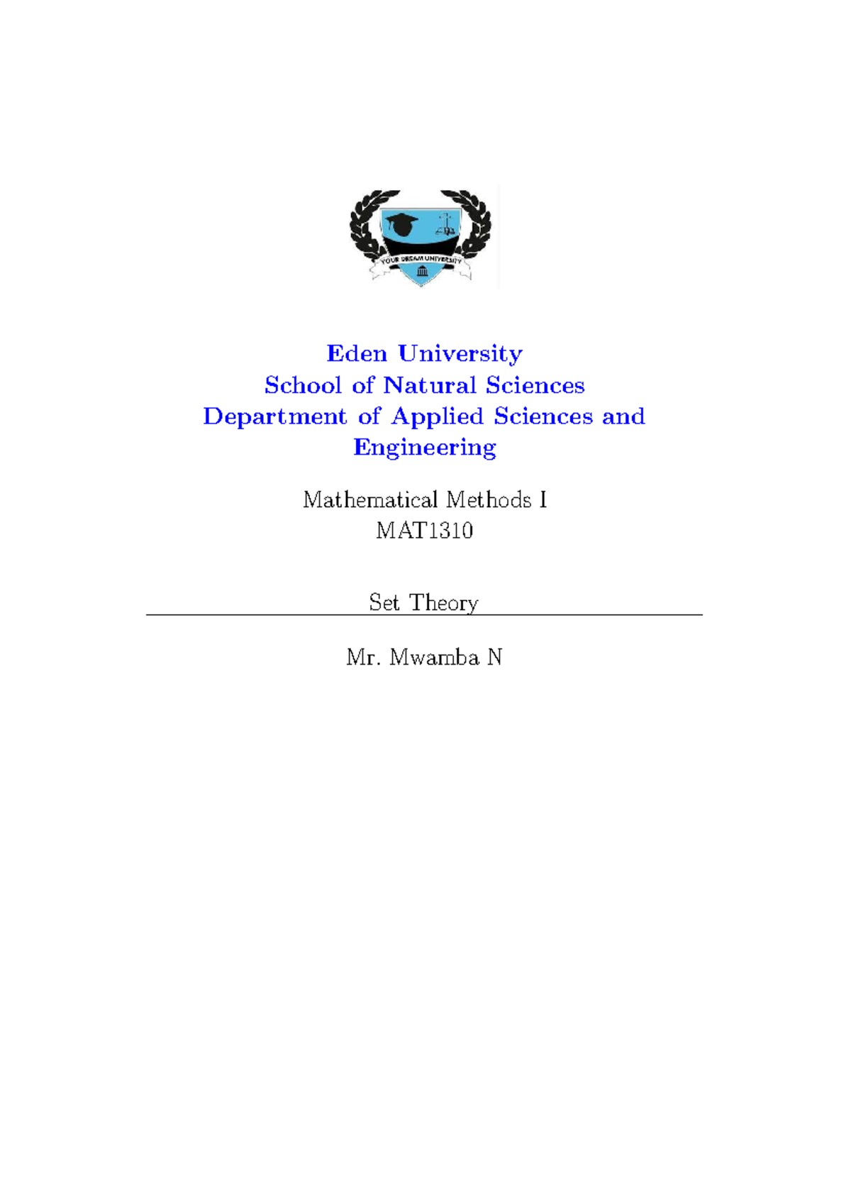 MAT - Set Theory Revision Notes for Mathematical Methods I - Studocu