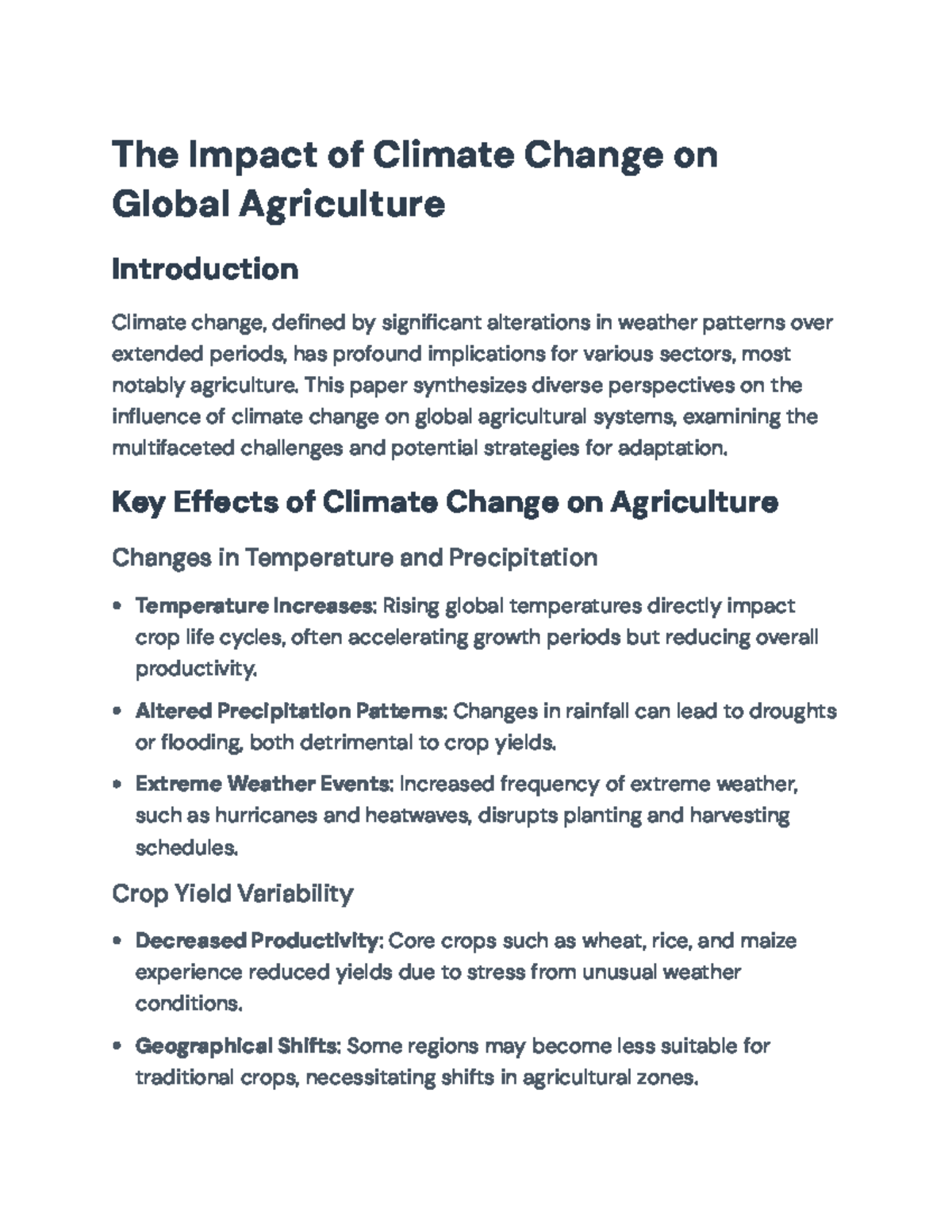 Climate Change and Its Impact on Global Agriculture: A Comprehensive ...