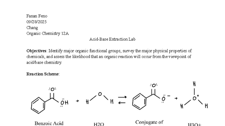 Organic Chemistry 12A: Acid-Base Extraction Pre-Lab Guide - Studocu