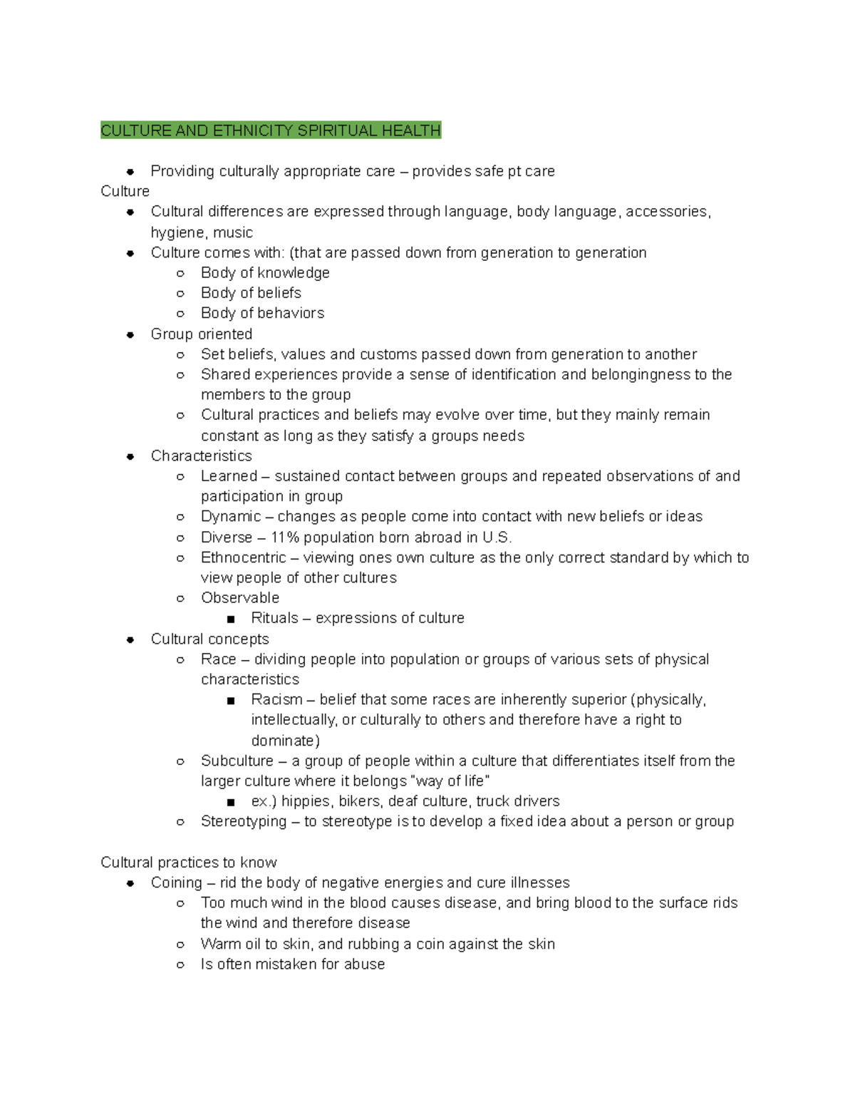 Culture, Ethnicity, and Spiritual Health in Nursing Care - CULTURE AND ...