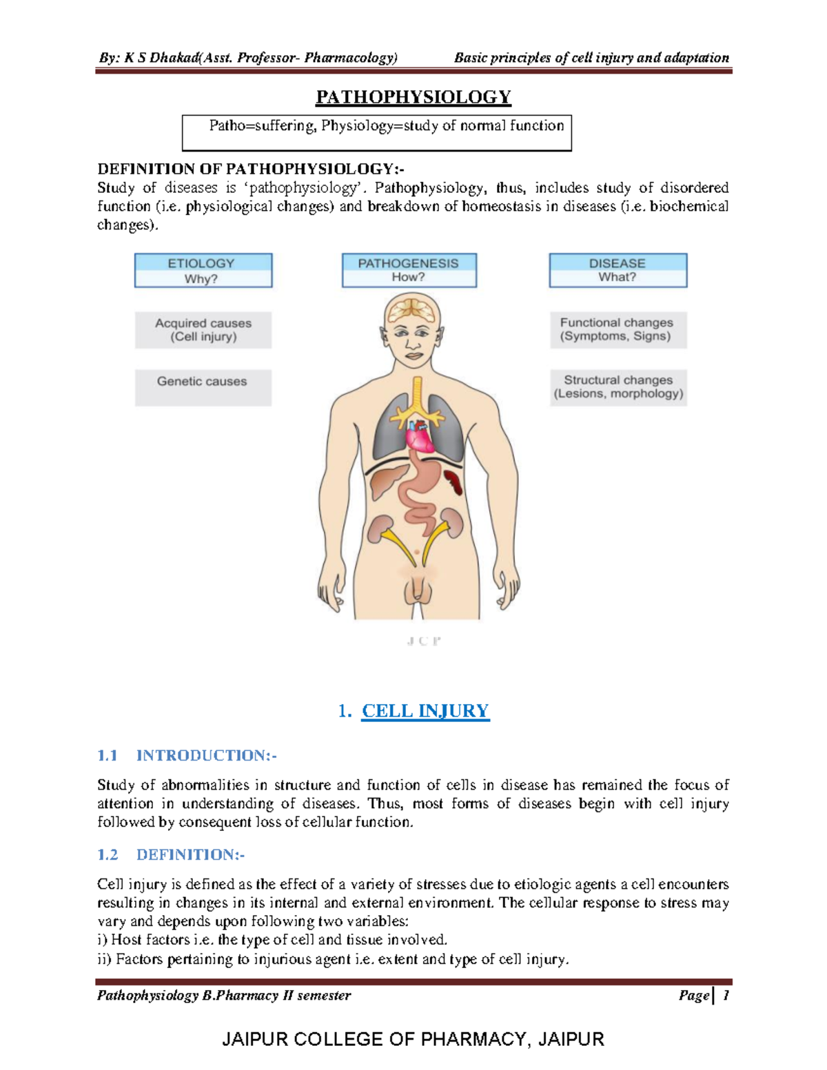Pathophysiology Overview for B.Pharmacy II Sem: Cell Injury Insights ...
