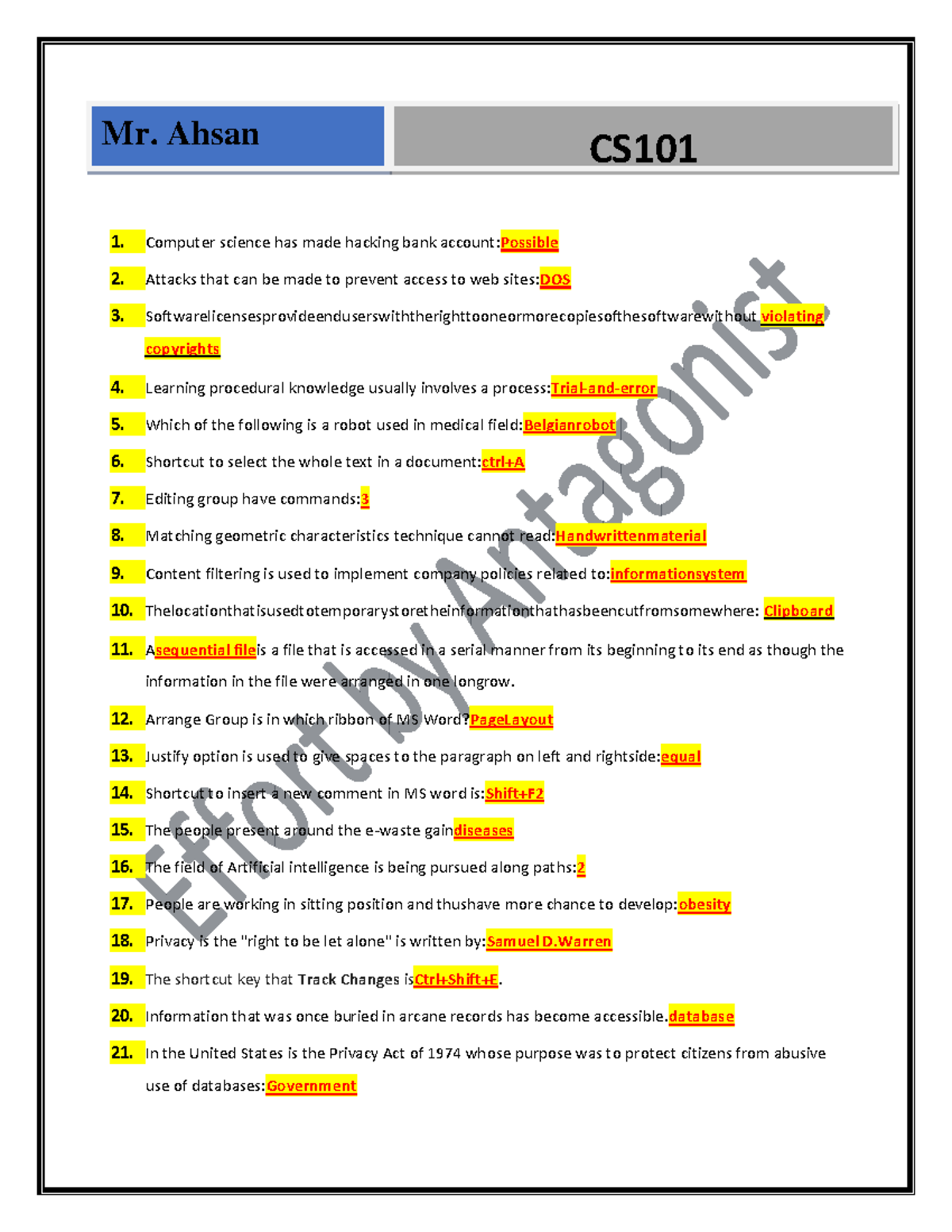 QUIZ CS101(111) - Key Concepts in Computer Science and Software - Studocu