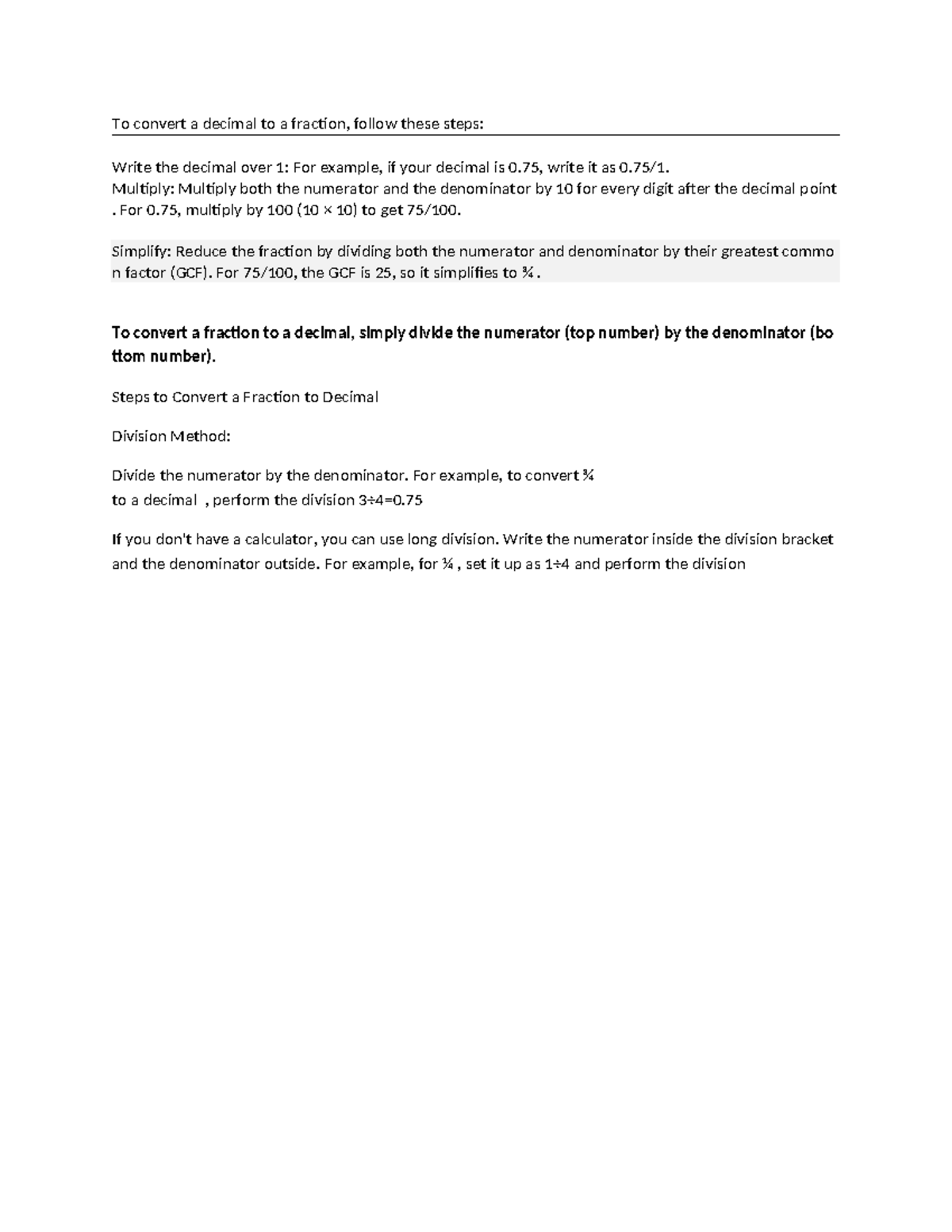 Math - Conversion Between Decimals and Fractions Guide - Studocu
