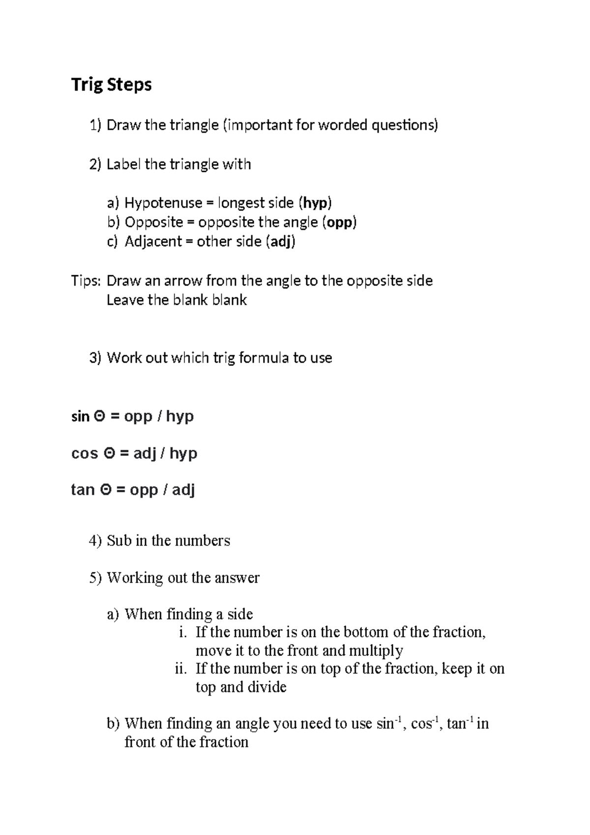 Trig Steps - Assignment Task 1 - Trig Steps Draw the triangle ...