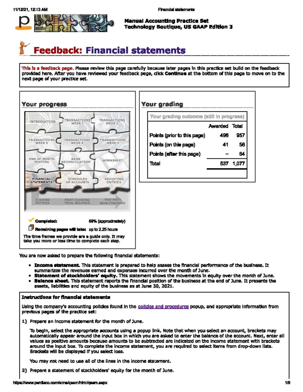 Perdisco Manual Accounting Practice Set Financial Statements Solutions ...