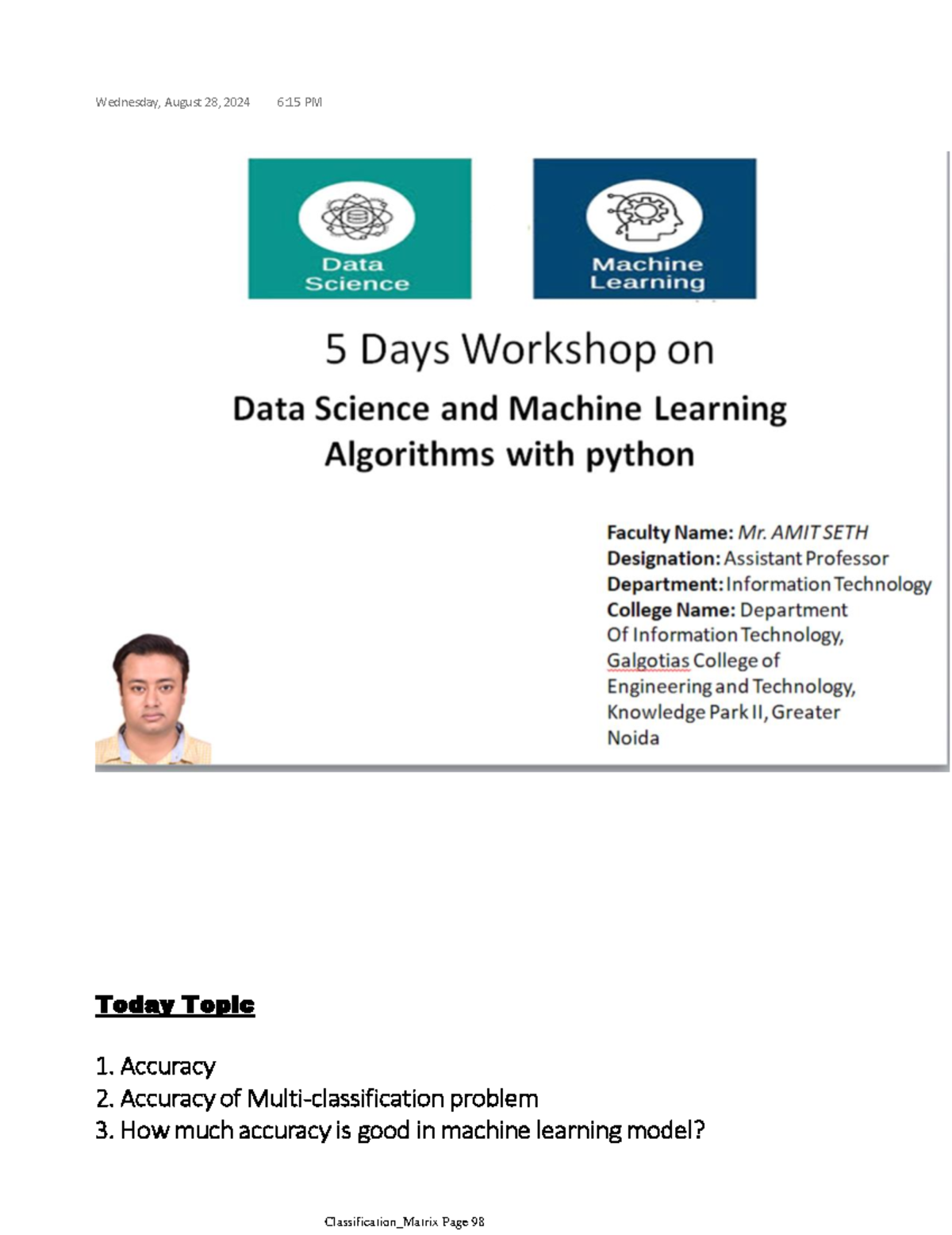 ML 101: Classification Metrics Overview - Day 3 Lecture Notes - Studocu