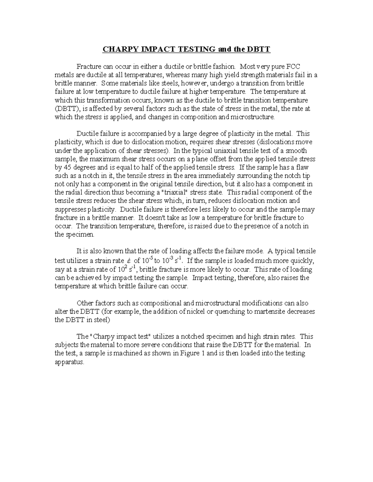 Steel Impact Test and DBTT Theory - CHARPY IMPACT TESTING and the DBTT ...