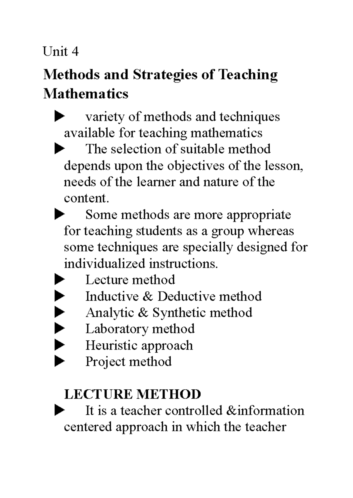 Unit 4: Effective Methods & Strategies for Teaching Mathematics - Studocu