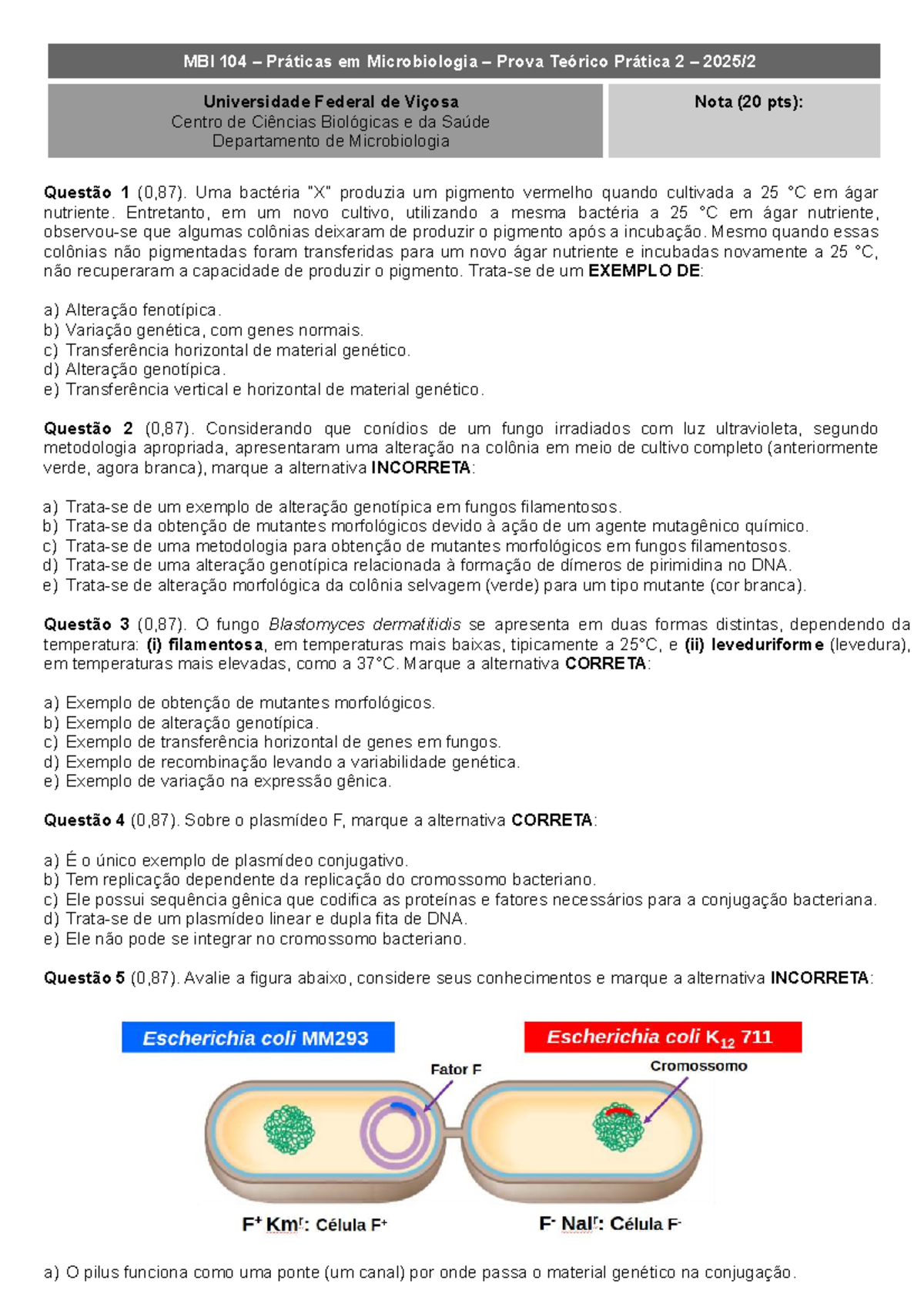 MBI 104 Questões da Prova Teórico-Prática 2 em Microbiologia - Studocu