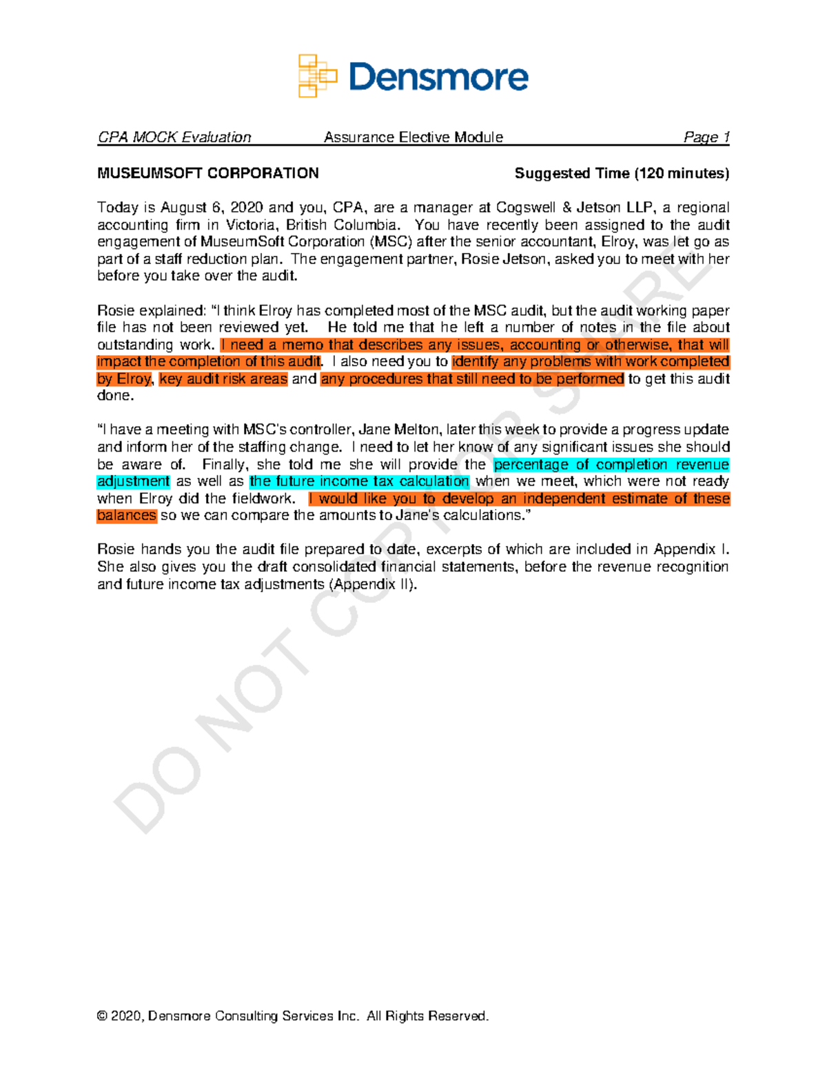 CPA MOCK Evaluation Assurance Elective Module: Practice Case #5 ...