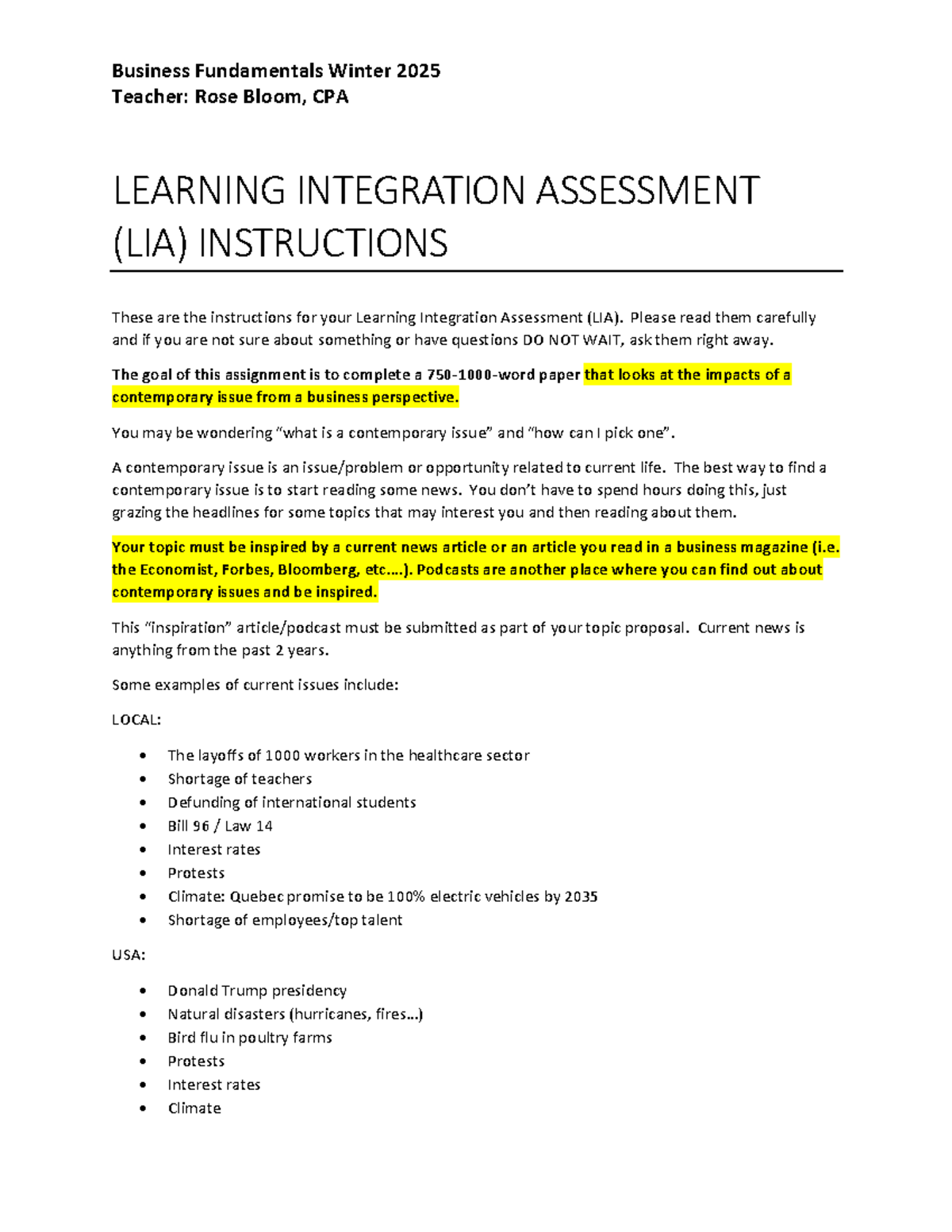 Learning Integration Assessment - Please read them carefully and if you ...