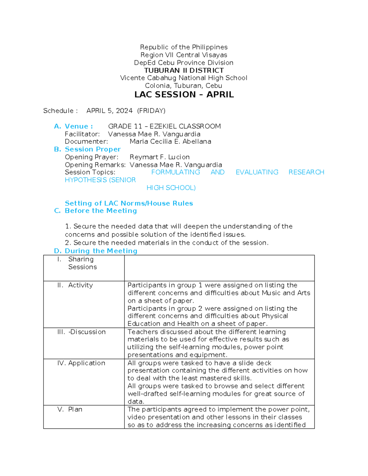 LAC Session Notes: Formulating & Evaluating Research - LAC-MAPEH-2024 ...