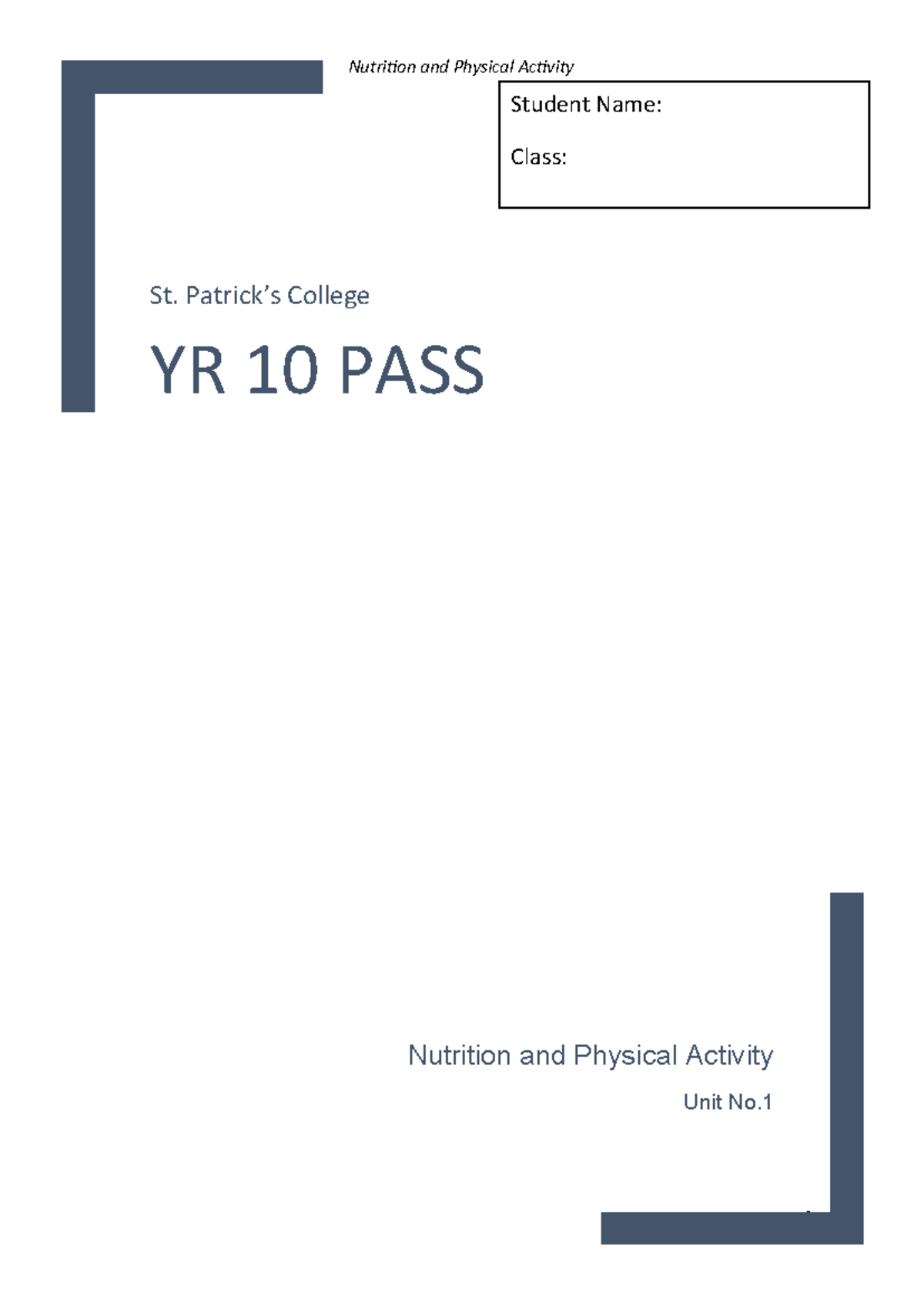 Unit 1 - Nutrition and Physical Activity Overview for YR 10 PASS - Studocu