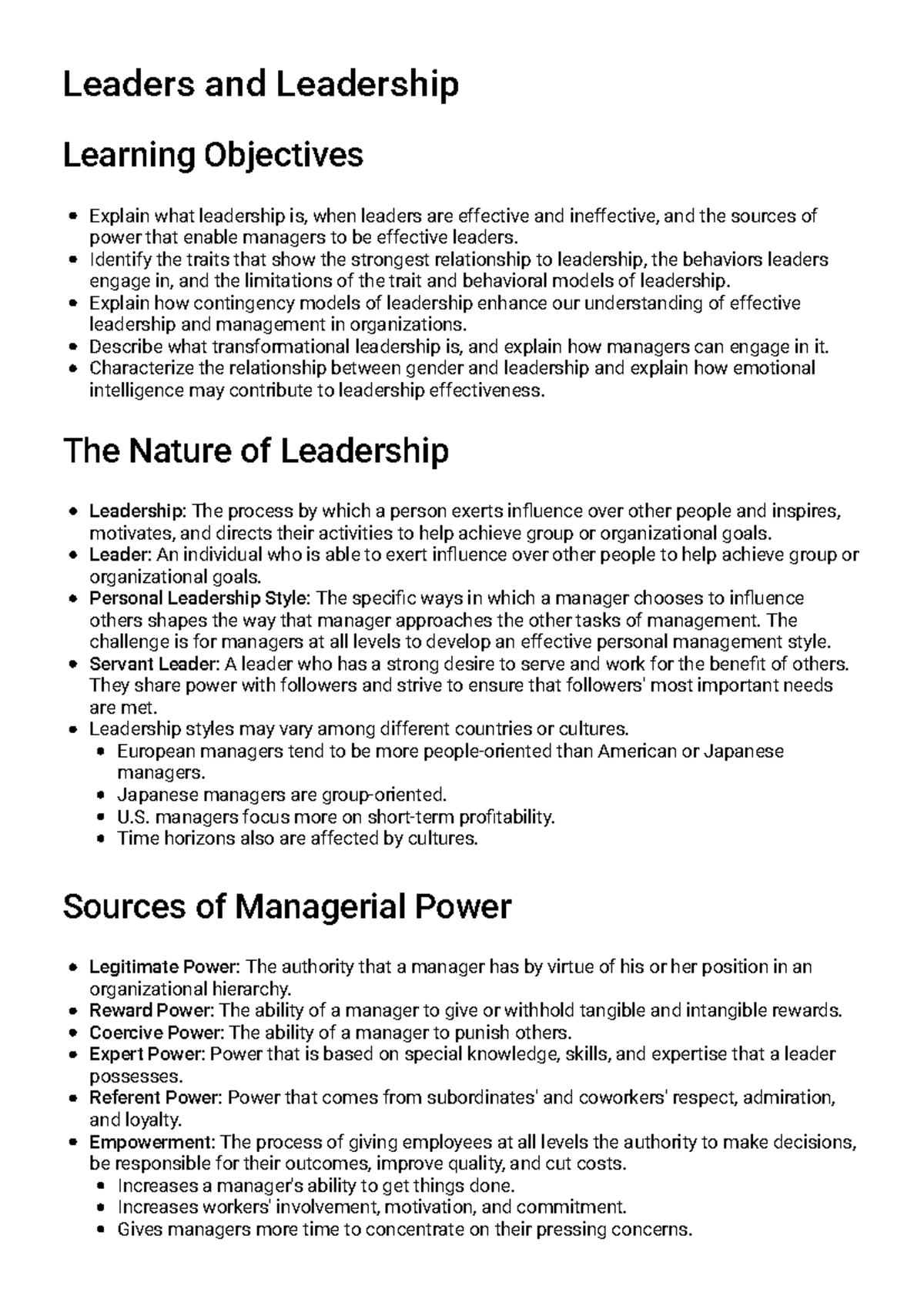 Leadership and Management Study Guide: Key Concepts and Models - Studocu