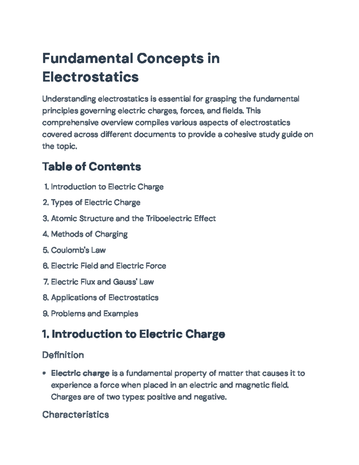 Fundamentals of Electrostatics: A Study Guide for Physics 101 ...