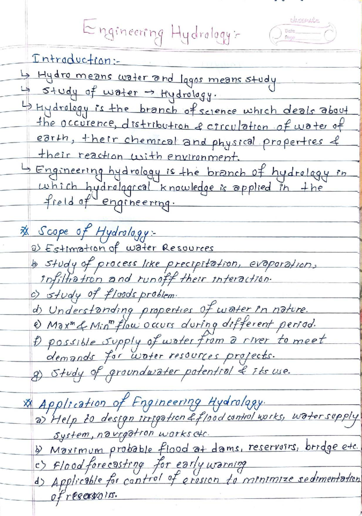 Engineering Hydrology: Comprehensive Study Notes (ENG 101) - Studocu
