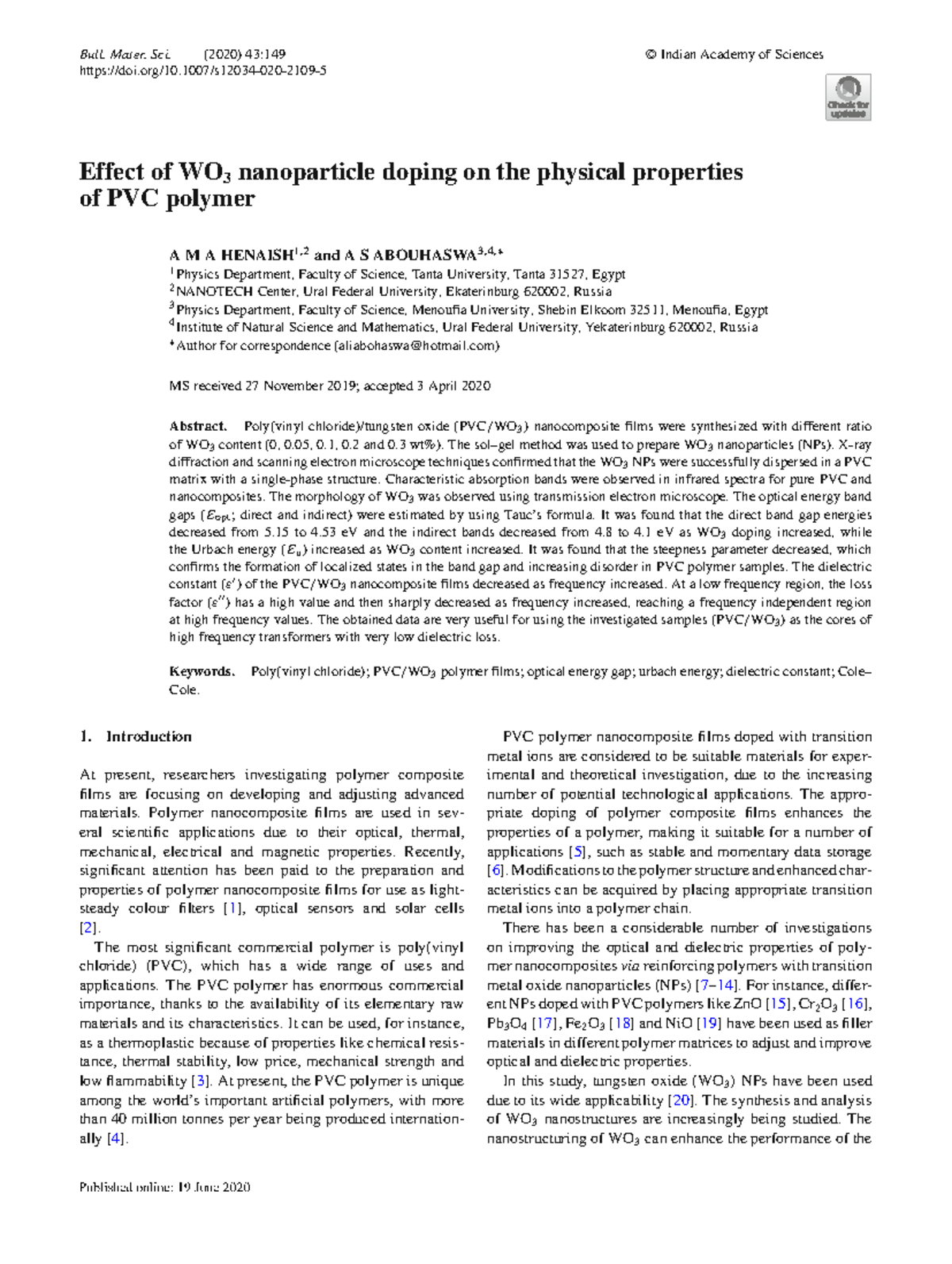 0149 - Final Report on WO3 Doping in PVC Polymer Nanocomposites - Studocu