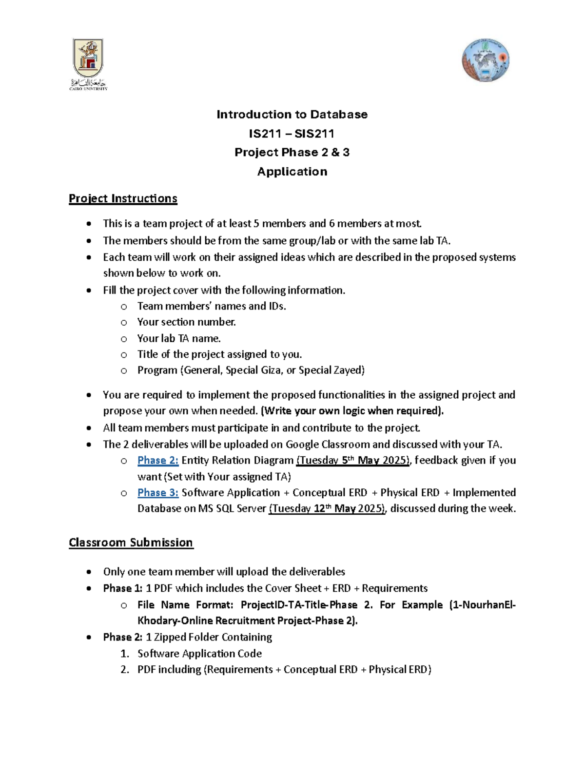 IS211 Project Phase 2 & 3 Instructions - Studocu