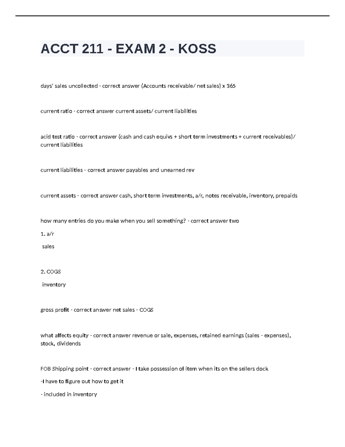 ACCT 211 Liberty University EXAM 2 KOSS Study Guide 2025 - Studocu