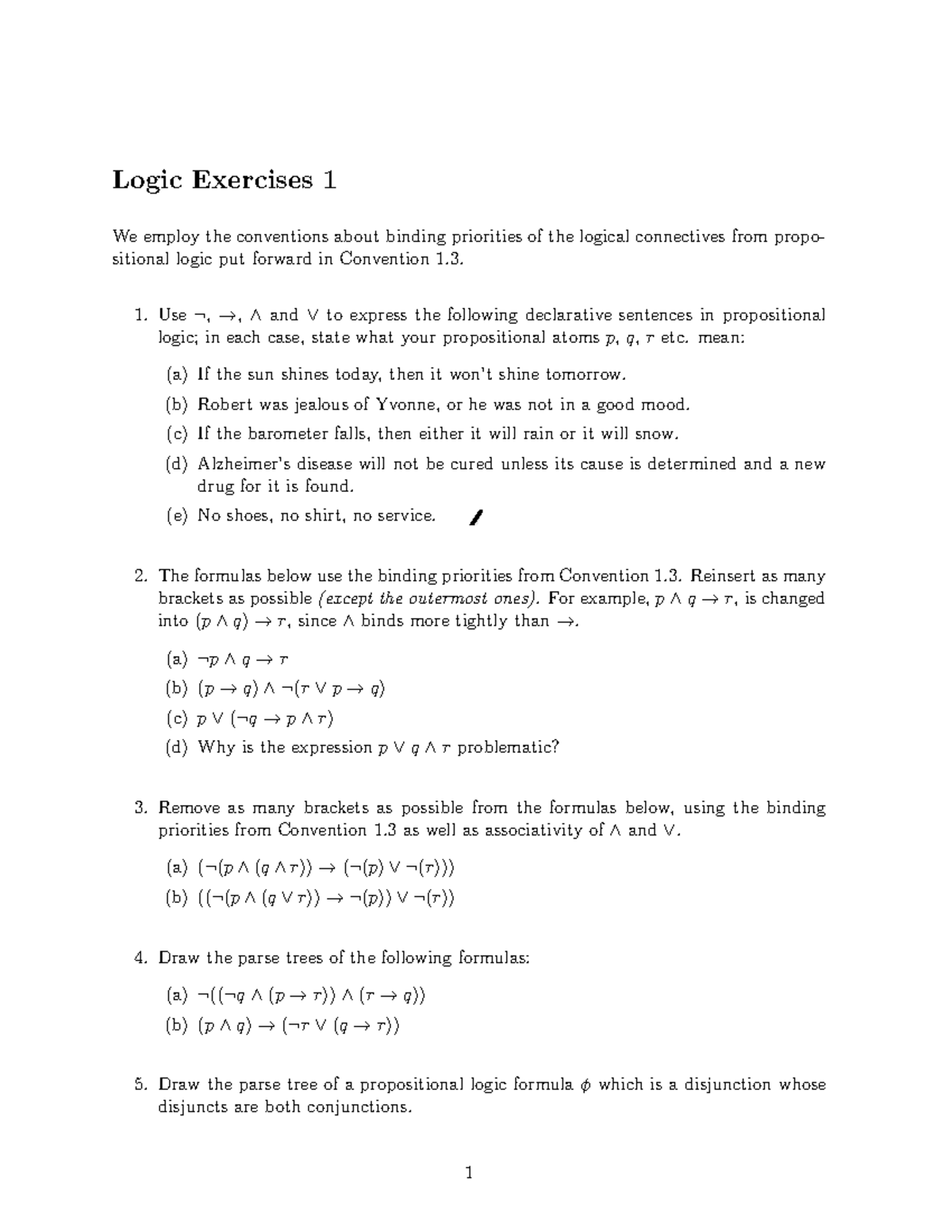 Logic Exercises 1: Propositional Logic & Binding Priorities - Studeersnel