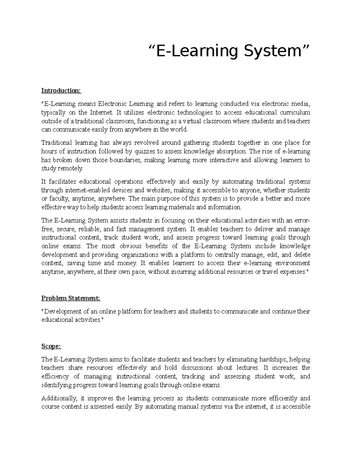 Software Development Project (Assignmnet)01 - “E-Learning System ...
