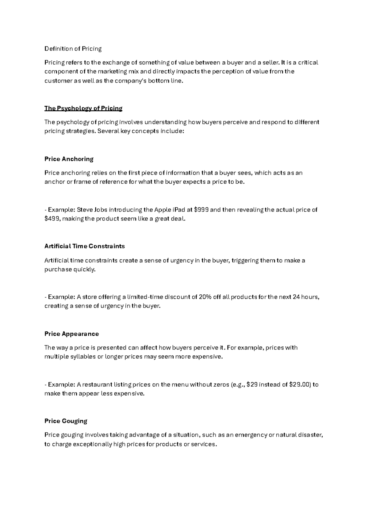 Study Unit 7: Understanding Pricing Strategies and Ethical ...