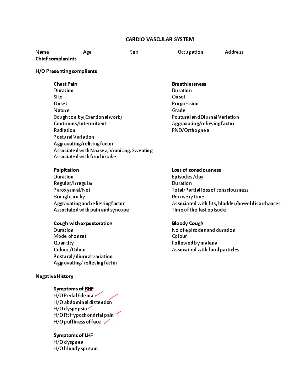 CVS - Examination Notes for Cardiac Assessment - Studocu