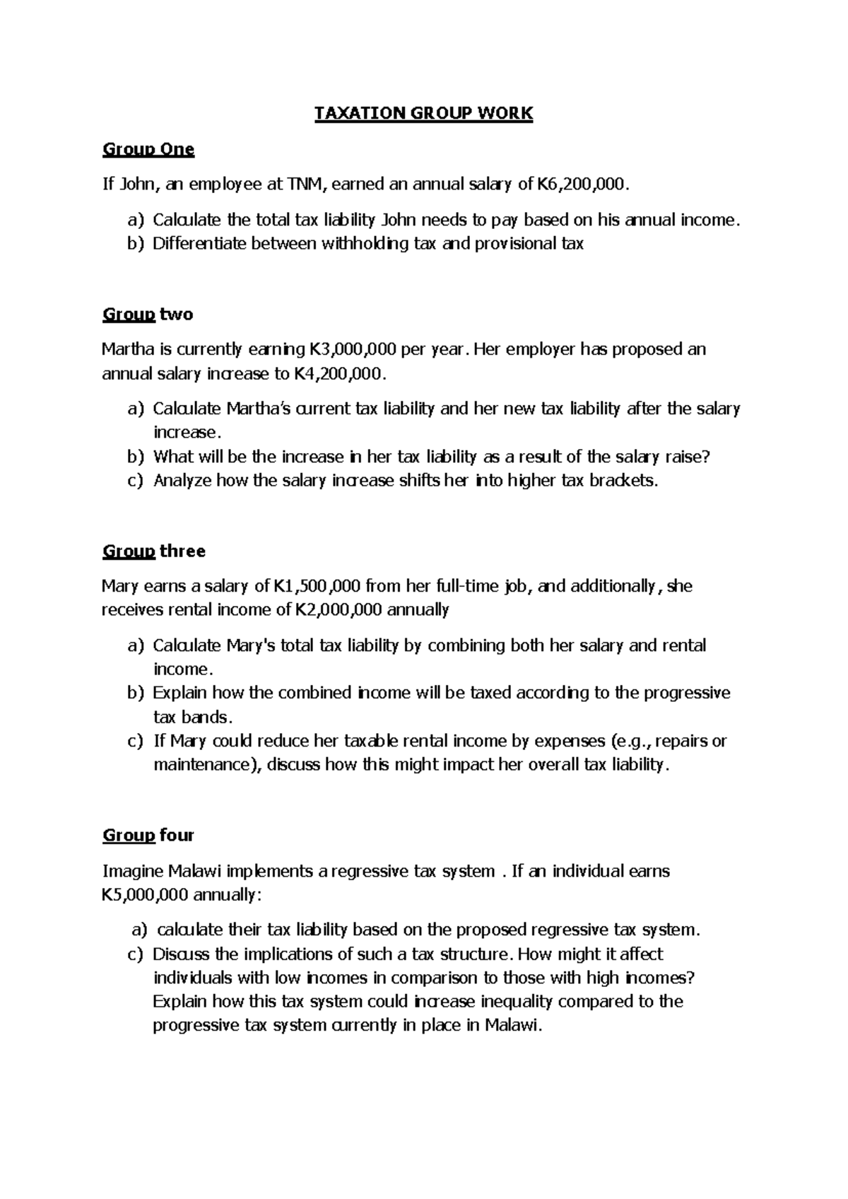TAXATION 101: Group Work on Tax Liabilities & Implications - Studocu