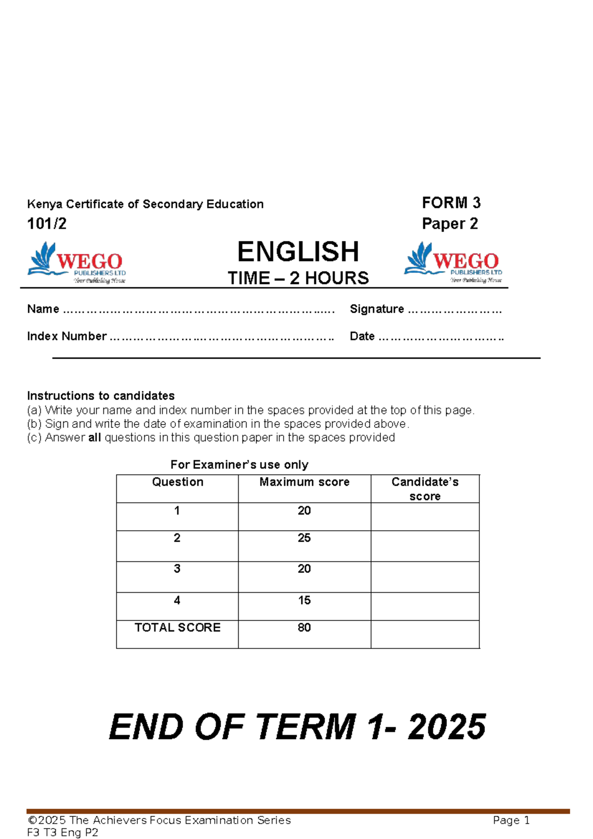 F3 English P2 Final Exam - Practice Questions and Answers - Studocu