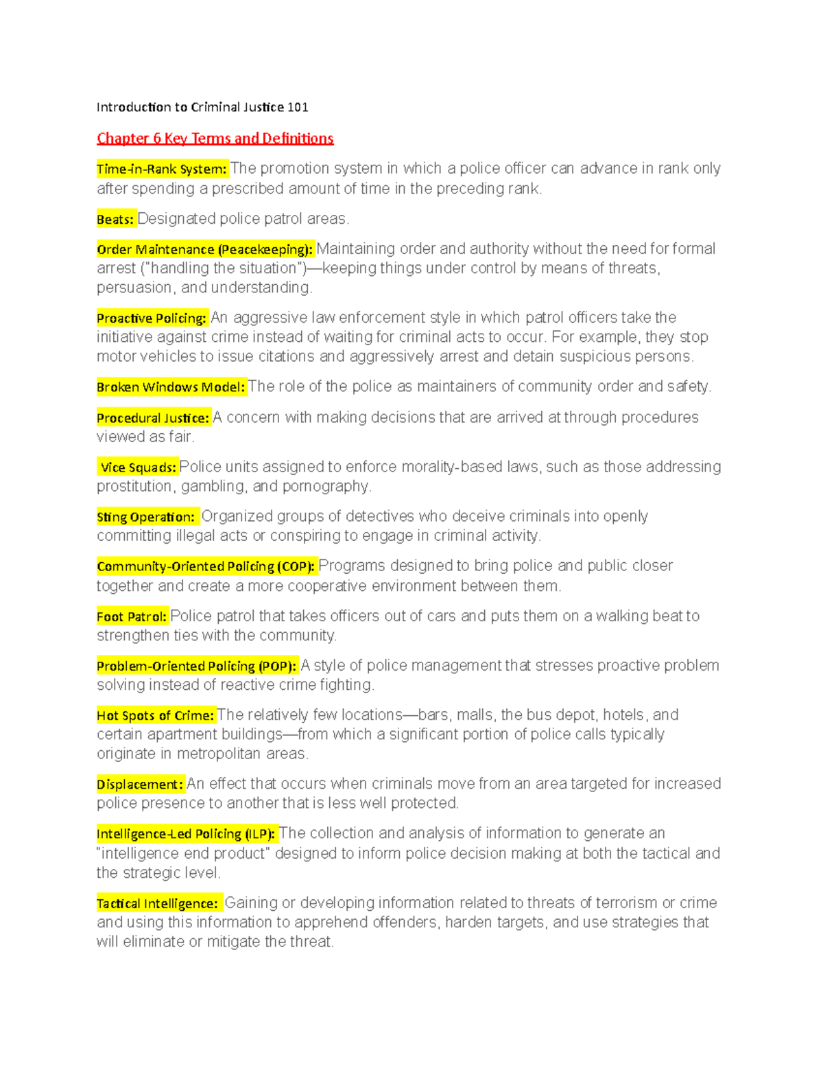CJ 101 Vocabulary - Key Terms in Chapter 6 by Kelly Roth - Studocu