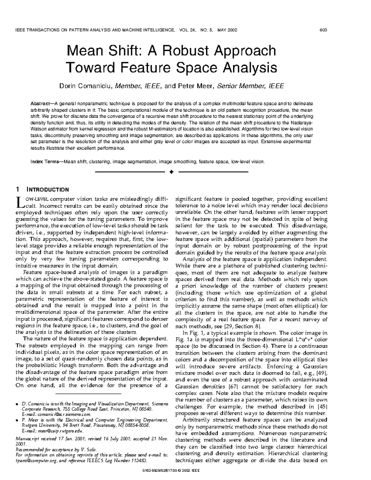 Mean Shift: Robust Feature Space Analysis in Computer Vision (CS 101 ...