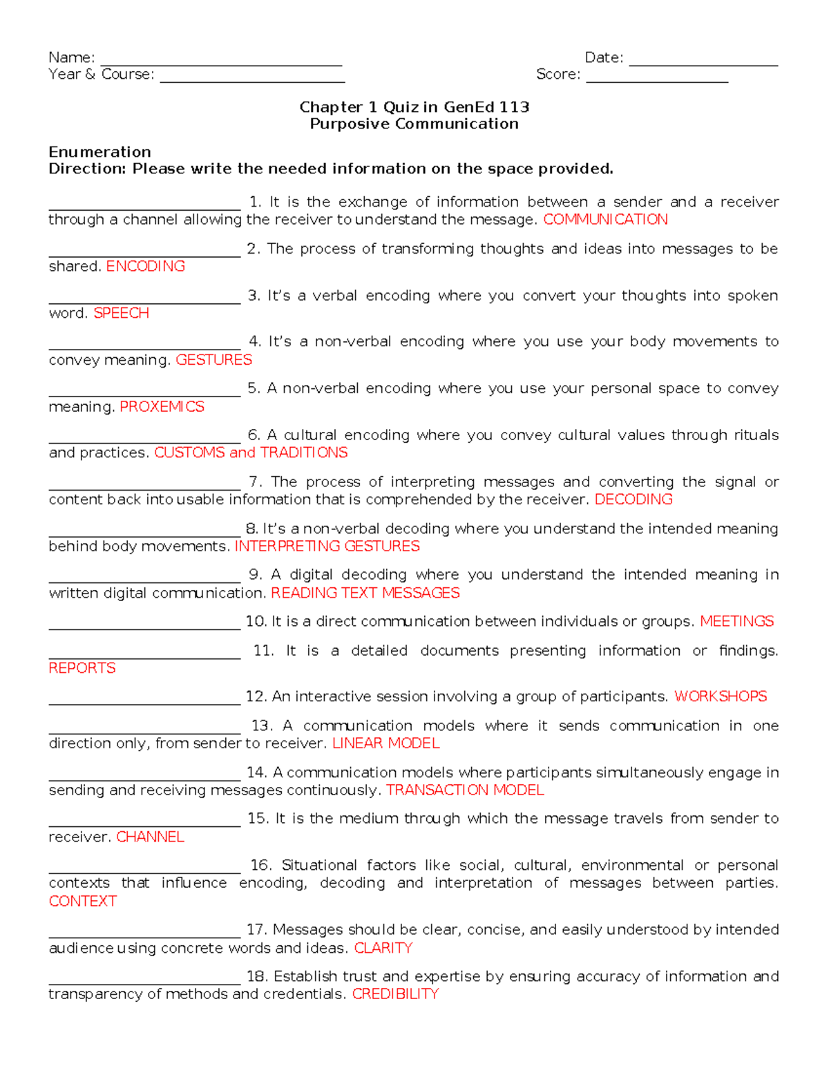 GenEd 113: Chapter 1 Quiz on Purposive Communication Concepts - Studocu