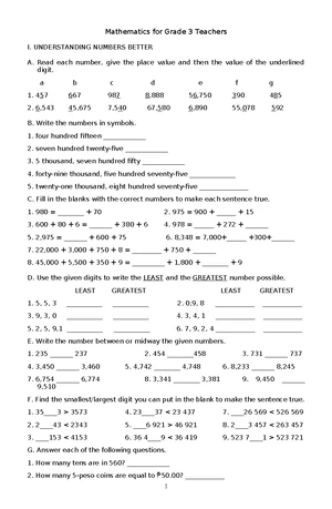 Mathematics for Grade 5 Teachers I: Understanding Numbers and ...