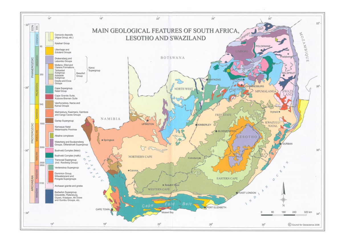 Geological Map of South Africa: Key Features and Deposits - Studocu