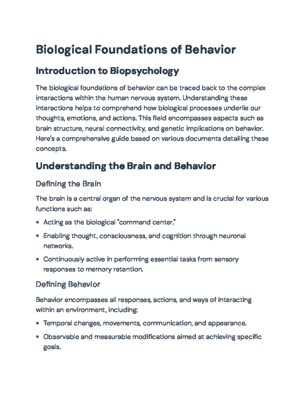 Biological Foundations of Behavior: A Comprehensive Guide to ...