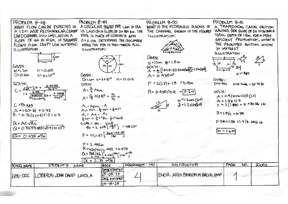 BSCE Assignment #4: Hydraulic Analysis of Circular and Trapezoidal ...