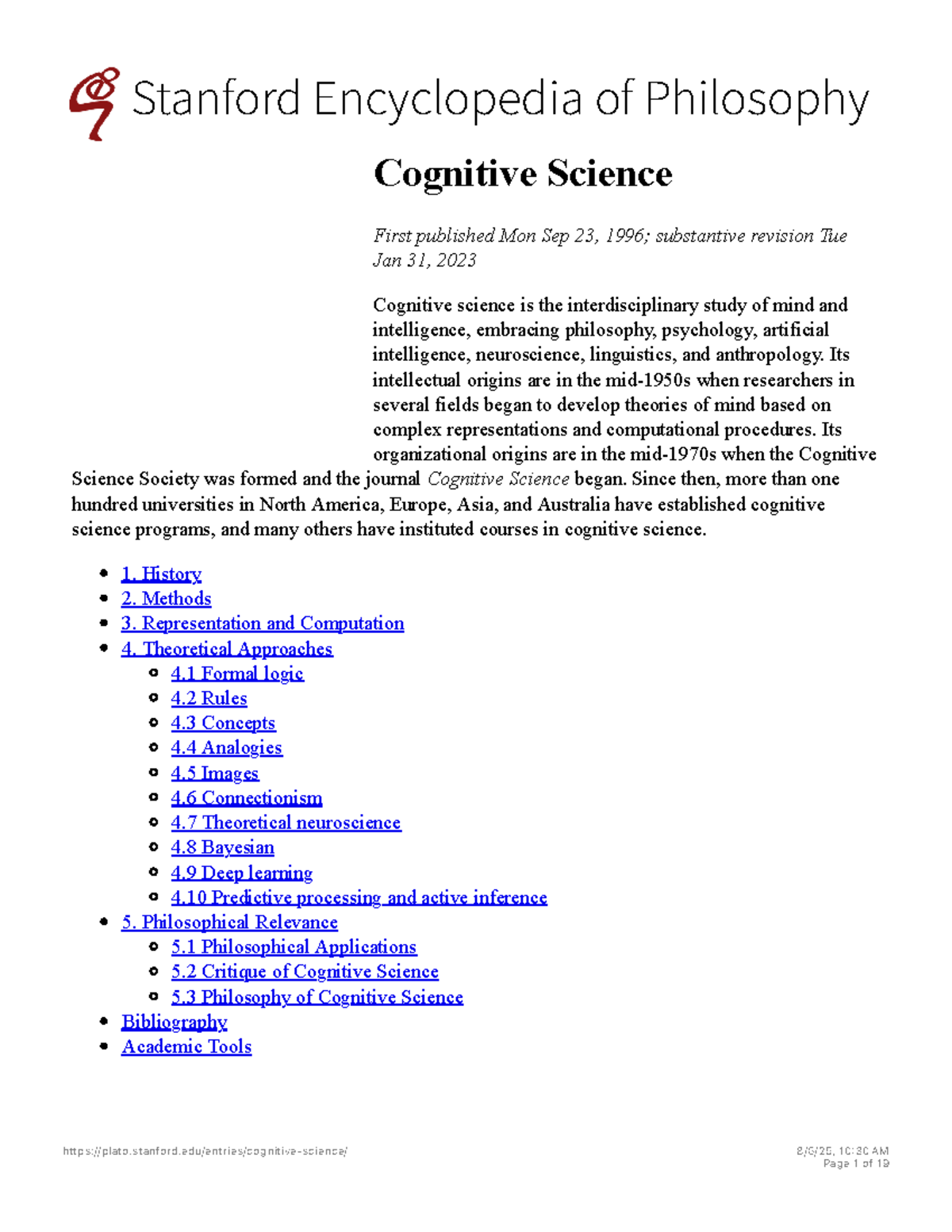 Cognitive Science Overview: Insights from the Stanford Encyclopedia ...