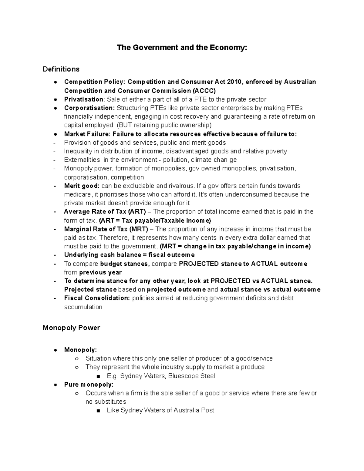 Eco Topic 6: Government and Economy Overview - Competition Policy ...
