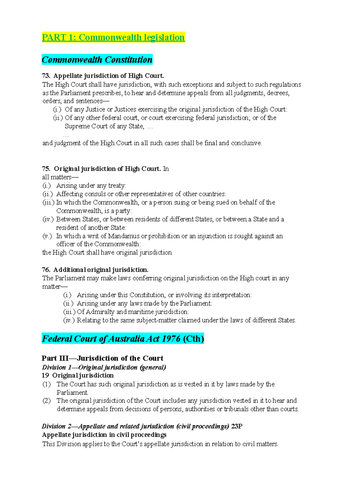Legislation Notes for Exam: Commonwealth & Queensland Laws - Studocu