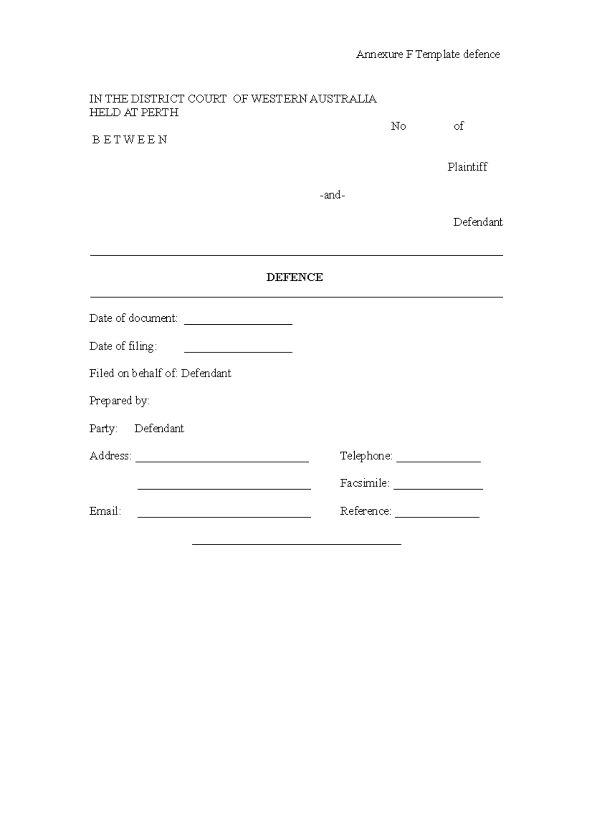 Defence Document Template for District Court - WA - Studocu