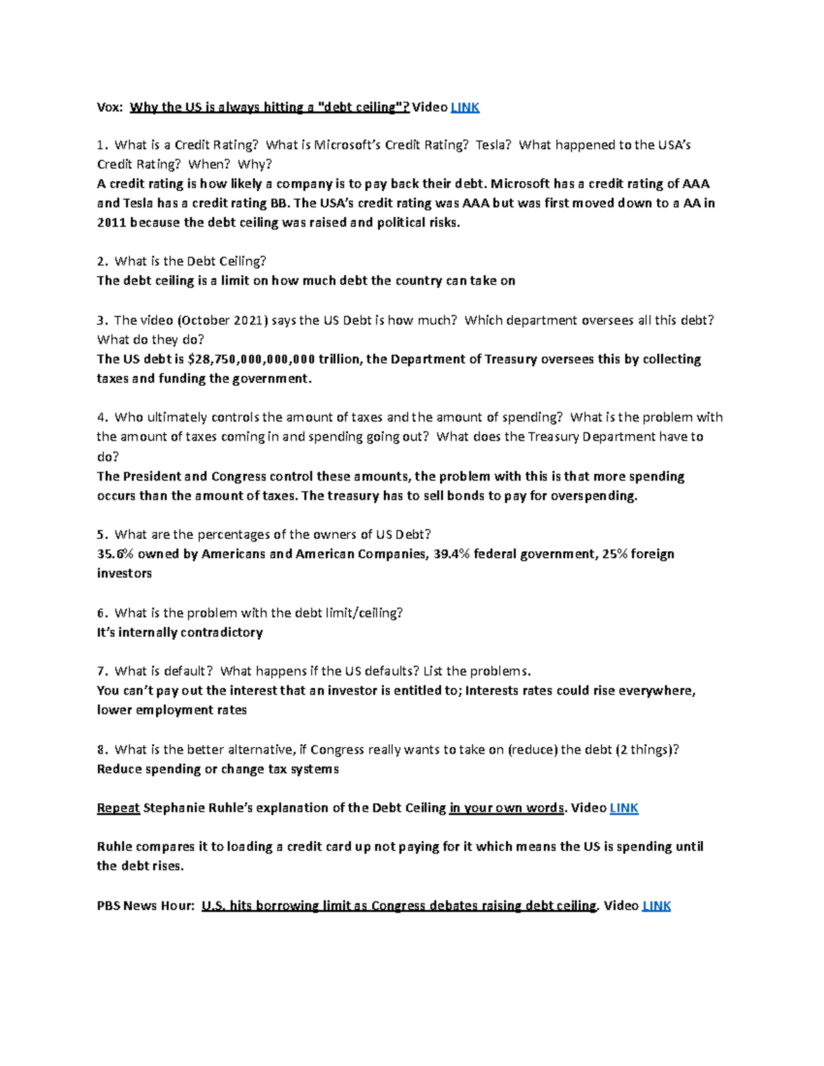 Understanding the US Debt Ceiling: Key Concepts and Implications - Studocu