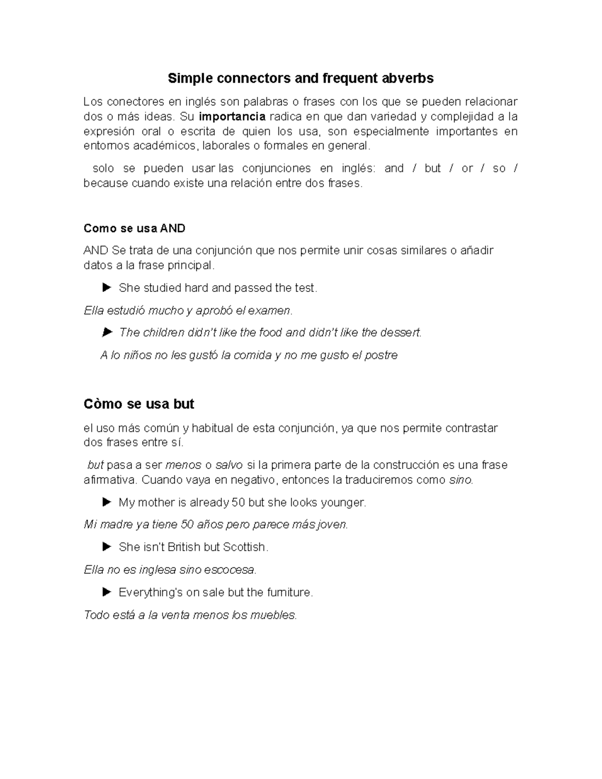 Simple connectors and frequent abverbs LO QUE SE VA A Esponer - Simple ...