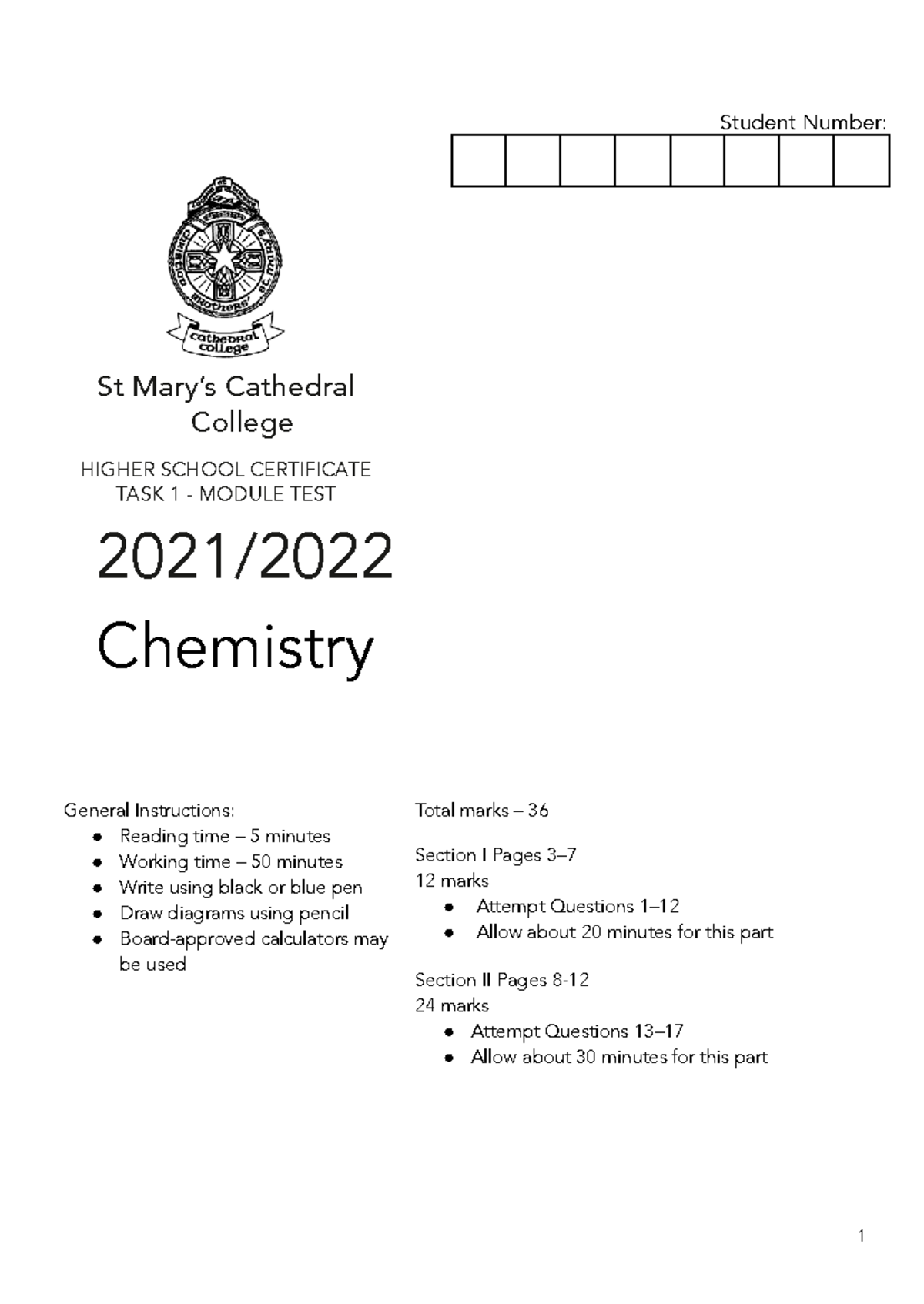 HSC Chemistry Module Test - Unit 5 2021 - Studocu