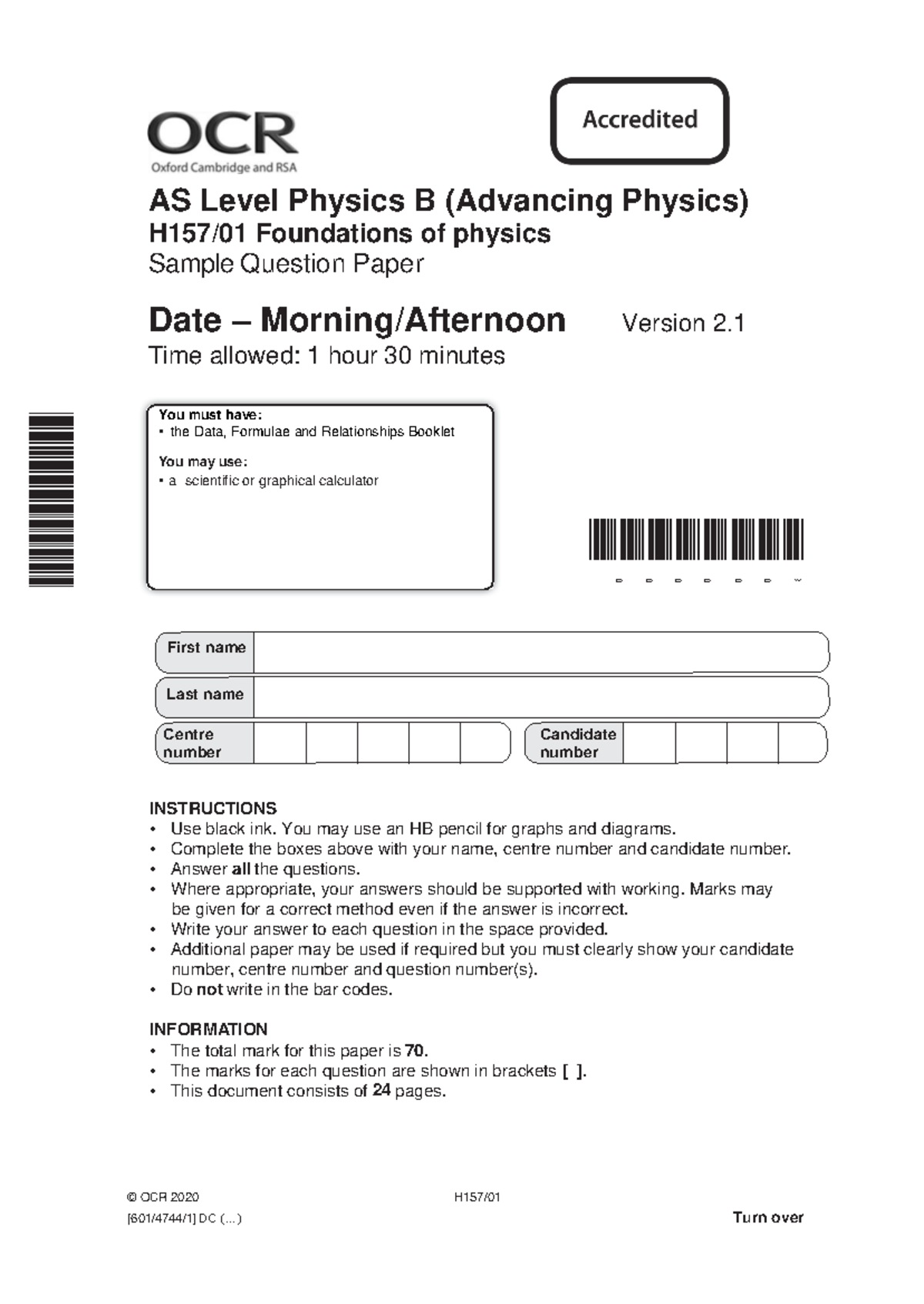 AS Level Physics B (Advancing Physics) Sample Assessment Materials ...
