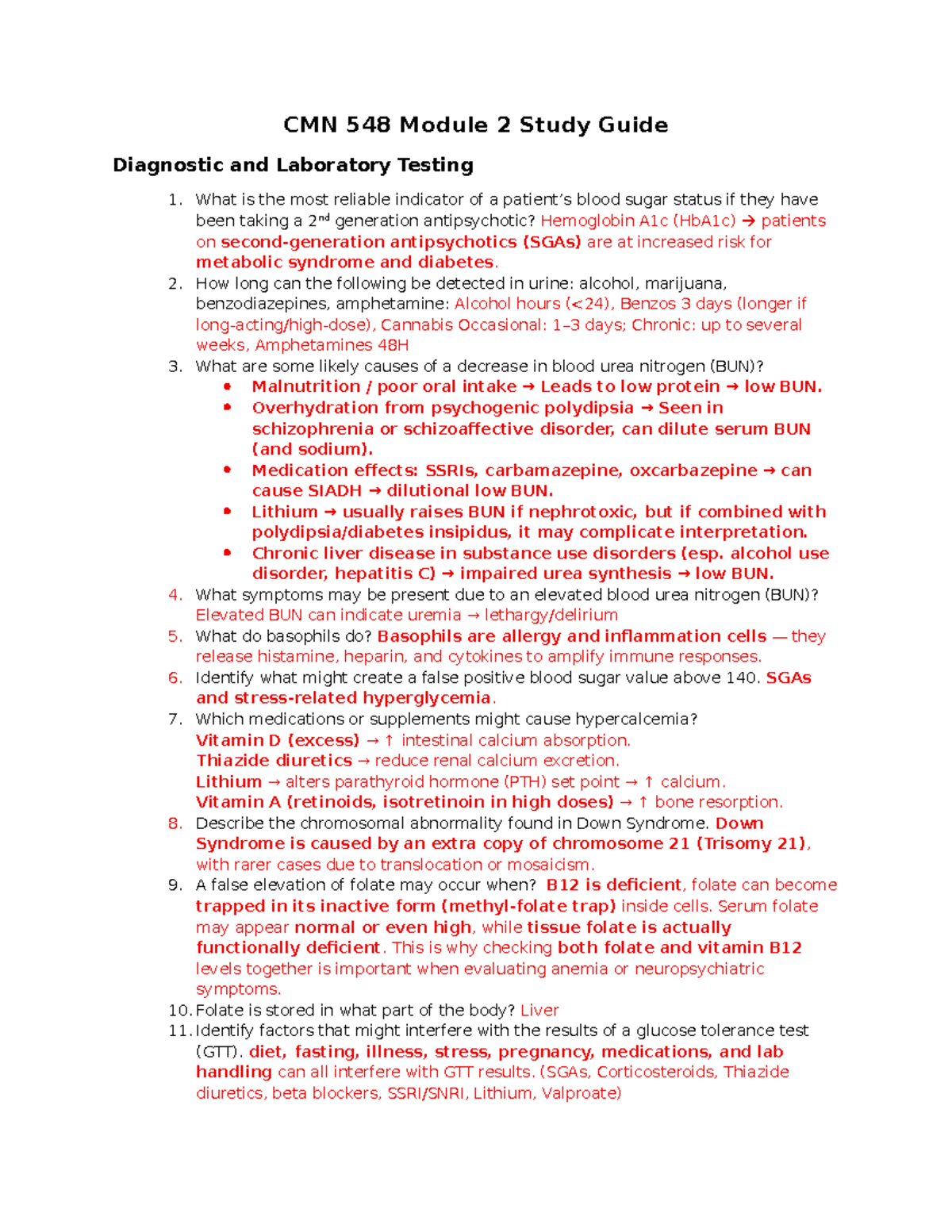 CMN 548 Module 2 Study Guide: Diagnostic & Lab Testing Insights - Studocu