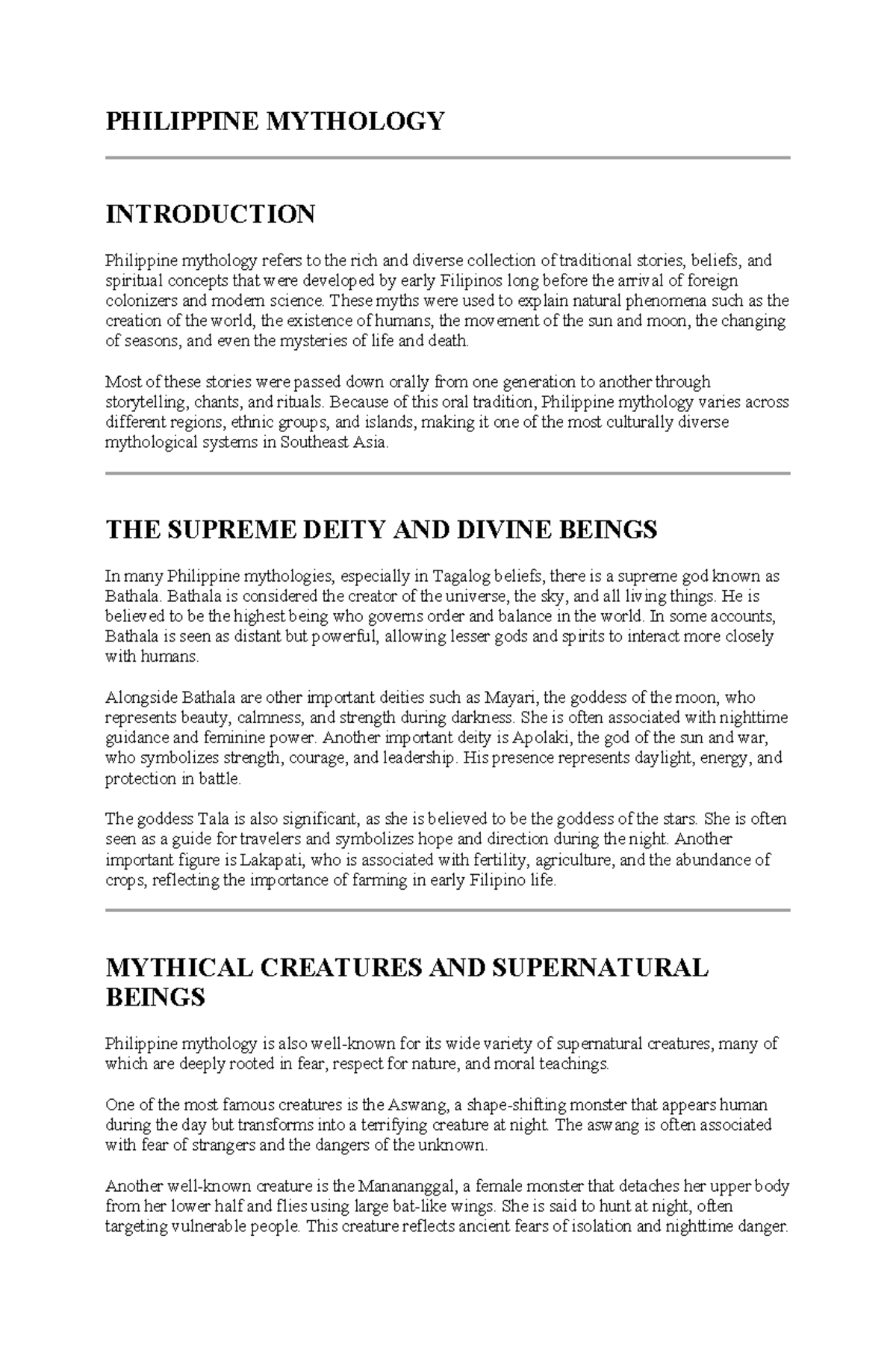 PHIL 101: Introduction to Philippine Mythology and Beliefs - Studocu