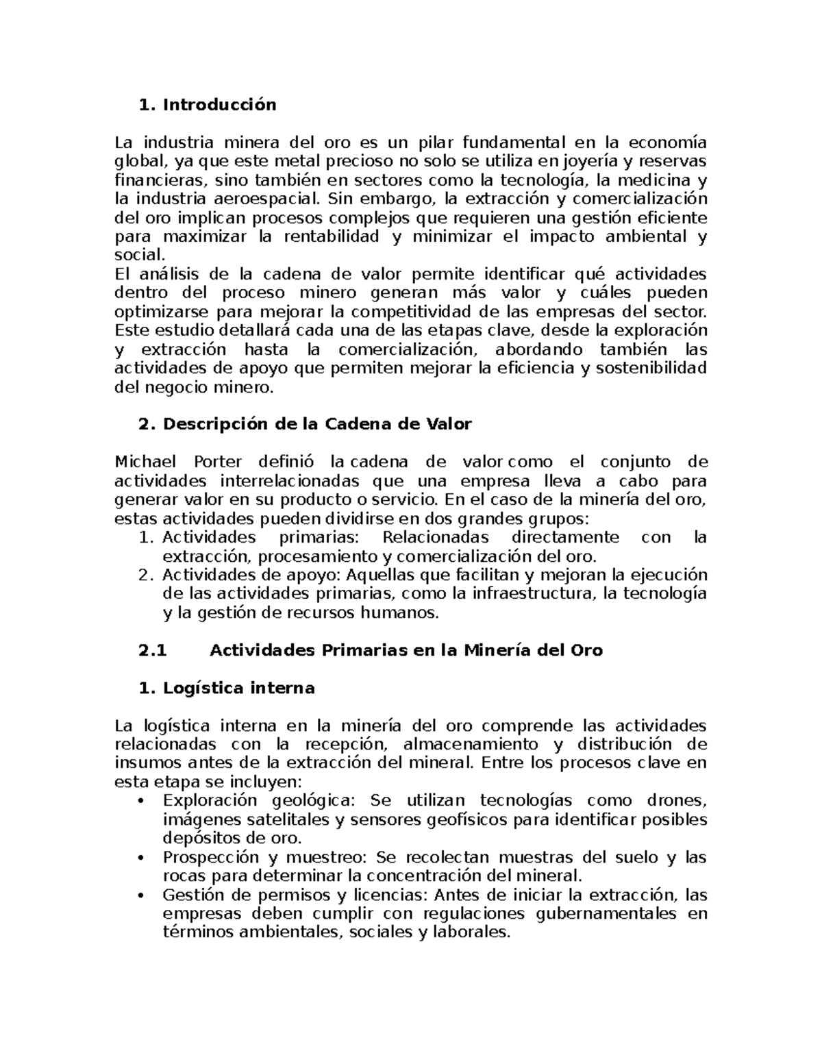 Cadena de Valor en la Minería del Oro: Análisis y Mejora (Tarea) - Studocu