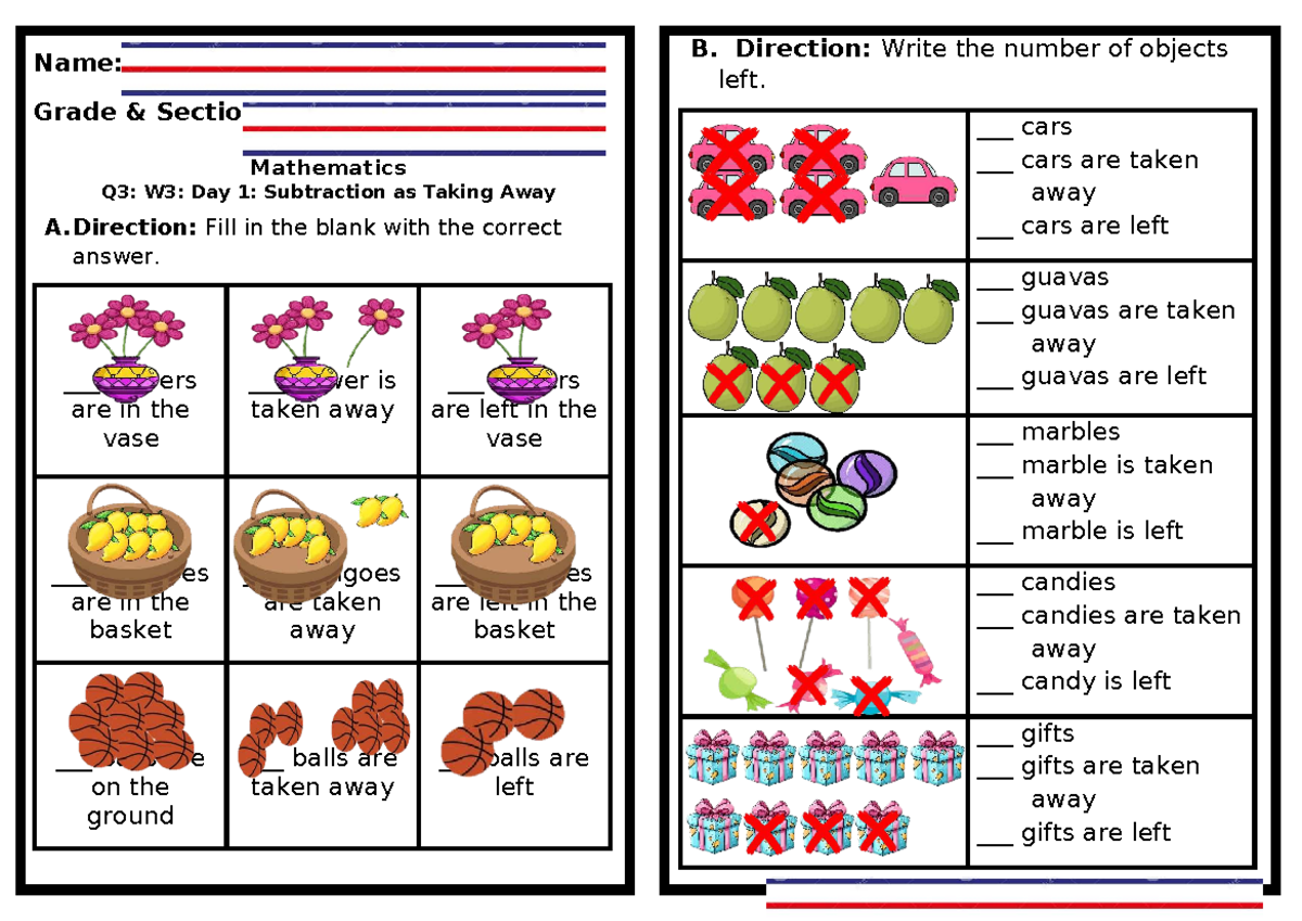 G1-Q3-W3-MATH-LAS - Subtraction Activities and Exercises - Studocu