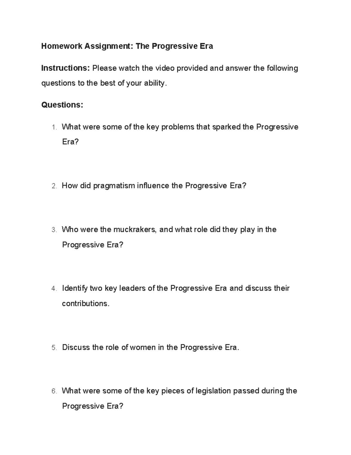 HIST 101: Homework Assignment on The Progressive Era Analysis - Studocu